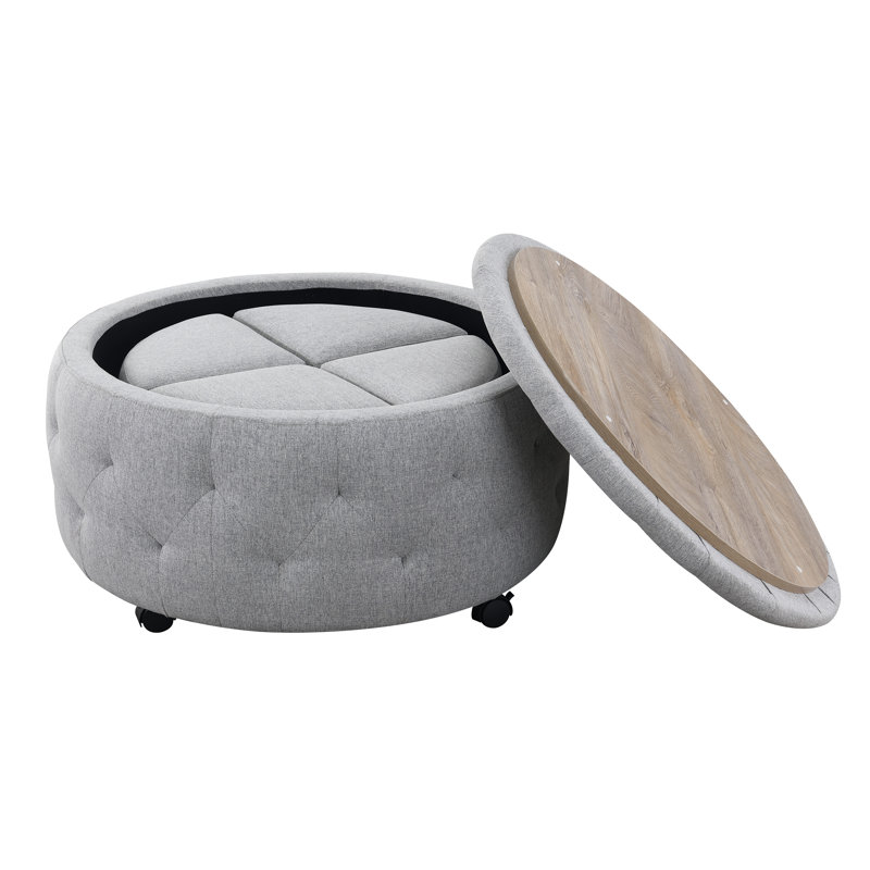 Upholstered Ottoman, Light Gray Polyester
