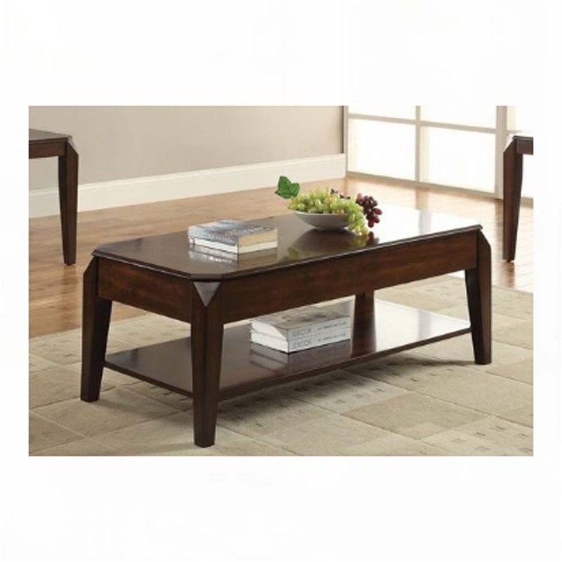 Table basse à plateau relevable en bois avec tablette de plancher
