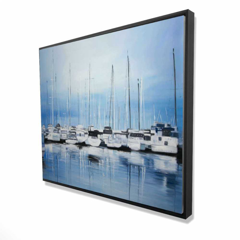 Bateaux au quai - décor de toile encadrée bord de mer