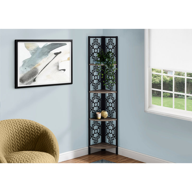 Taupe Shelved Metal Bookcase - Enhances Room Aesthetics 4 Tier In Black Modern Look For Home