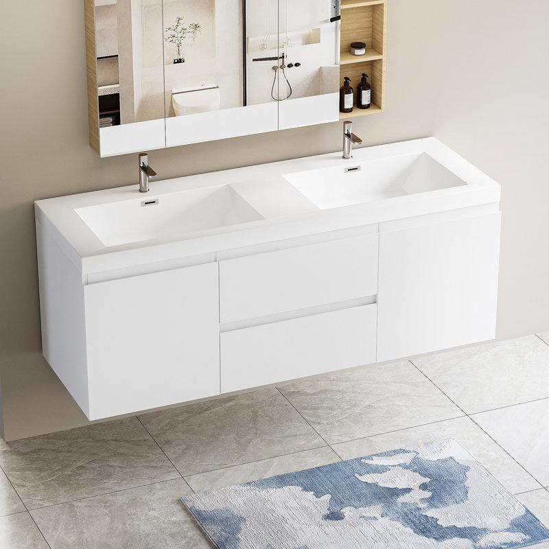Meuble-lavabo flottant avec lavabo et meuble-lavabo, Blanc