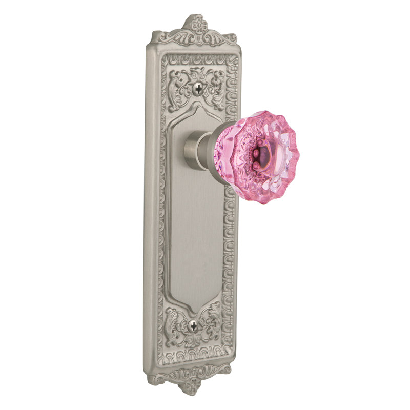 Egg & Dart Plate avec bouton de porte rose cristal, 2 3/8, Nickel satiné