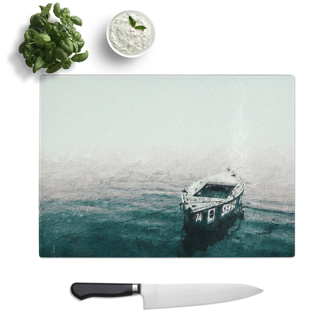 Tempered Glass Boat Upon Granges River in India Chopping Board
