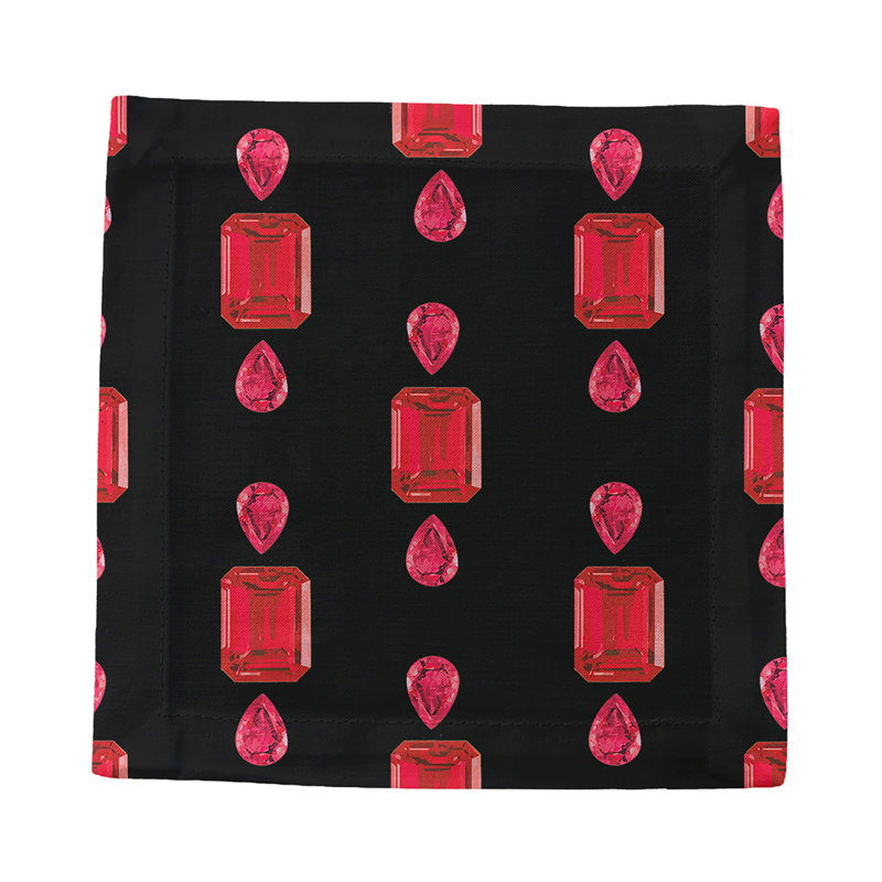 Gem Rubys Cotton Sateen Cocktail Napkins, Black