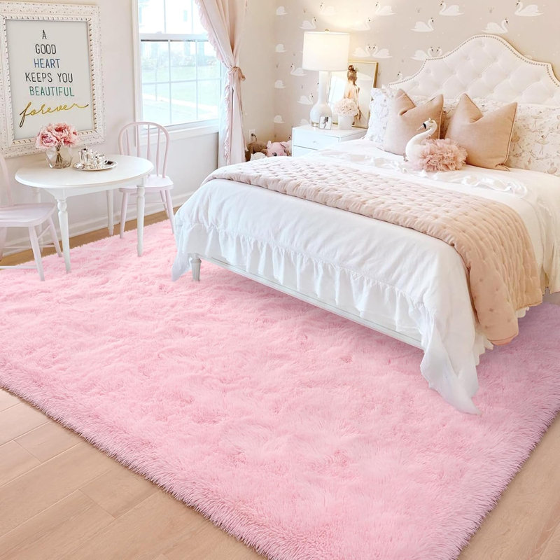 Tapis à poil long Shahen, Rose, Rectangle 6 pi x 9 pi
