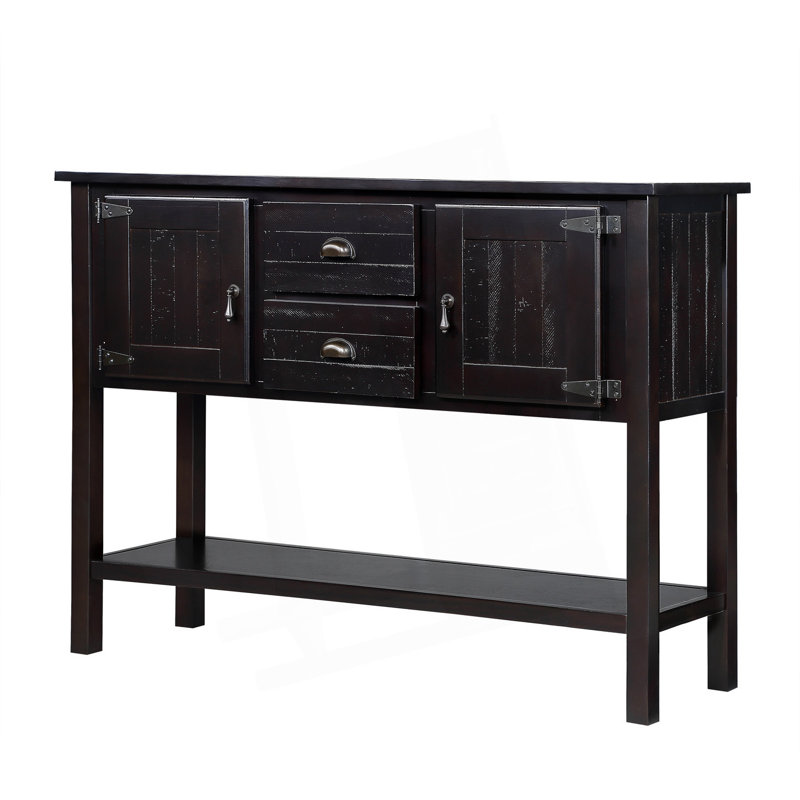 Sideboard Console Table With 2 Drawers And Cabinets And Bottom Shelf, Retro Style Storage Dining Buffet Server Cabinet