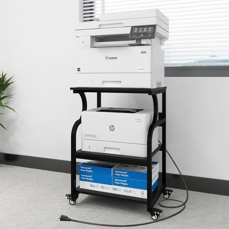 23.6 x 19.7 x 29.5 inches Large Printer Stand Printer Desk with Adjustable Storage Shelf on Wheels, Black