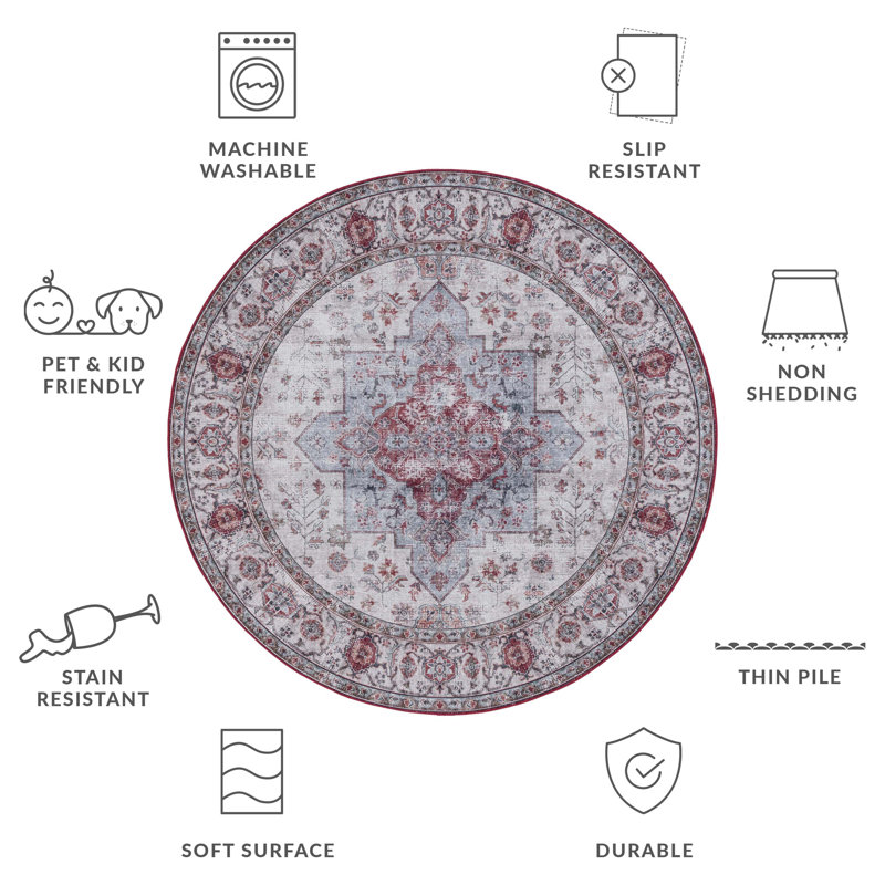 Tucson Performance Machine Washable Oriental Rug, Round 6'