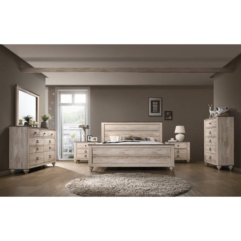 Ensemble de chambre à coucher 6 pièces, lit, commode, miroir, 2 tables de chevet, commode Imerland