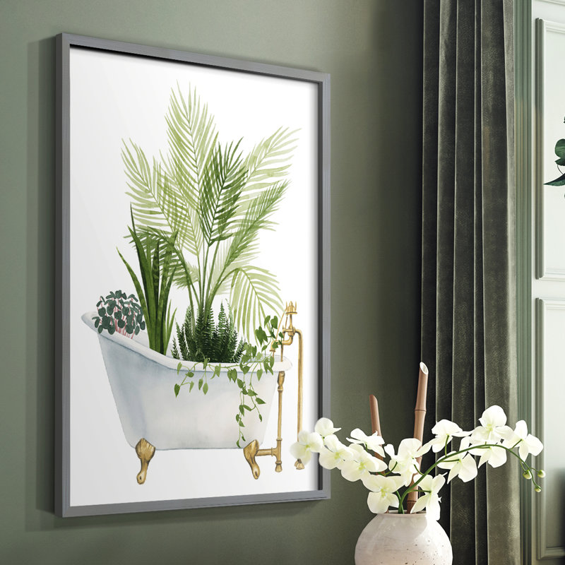 «Plant Bath I», reproduction encadrée - bois massif, Gris, H 10 po x l 8 po