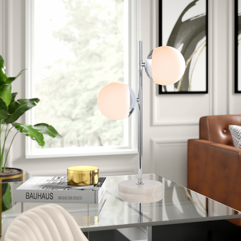 Lampe de table 23 po Yearby, Chrome, Blanc givré