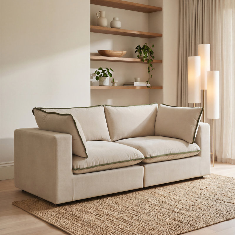 Chowchilla Boucle Sofa, Cream/Green, 2 Seat Sofa