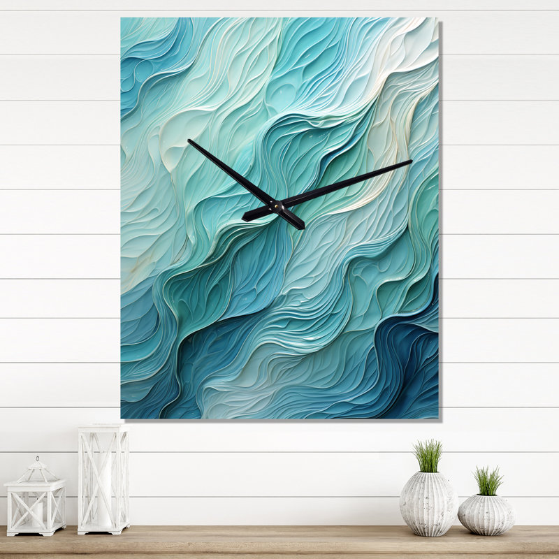 Horloge murale turquoise et blanche Turquoise Serenity Swirl I, Très grand