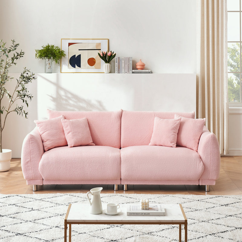 Ambus Upholstered 86.6'' Sofa, Pink Polyester Blend