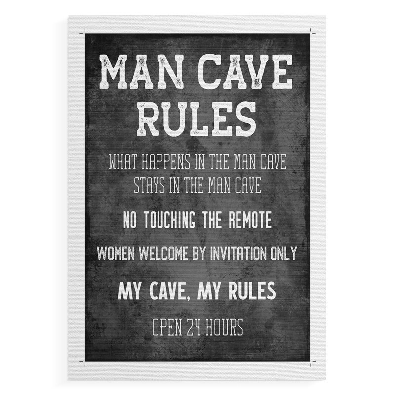 «Man Cave Rules» - impression sur toile seulement - non encadrée, H 18 po x l 12 po