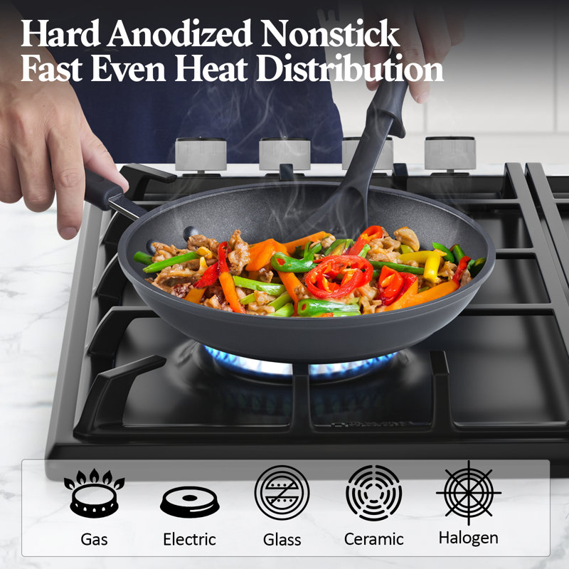 10-Piece Black Aluminum Nonstick Cookware Set with Stay-Cool Handles