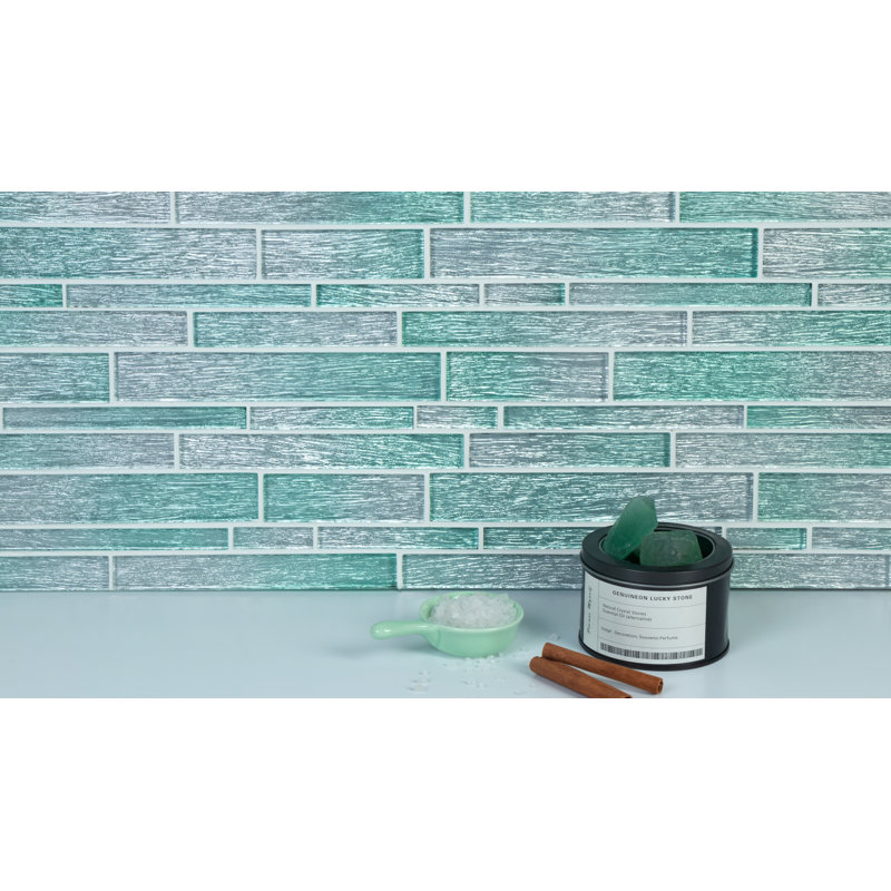 Foil Random Sized Interlocking Glass Mosaic Tile, Silver/Aqua Blue