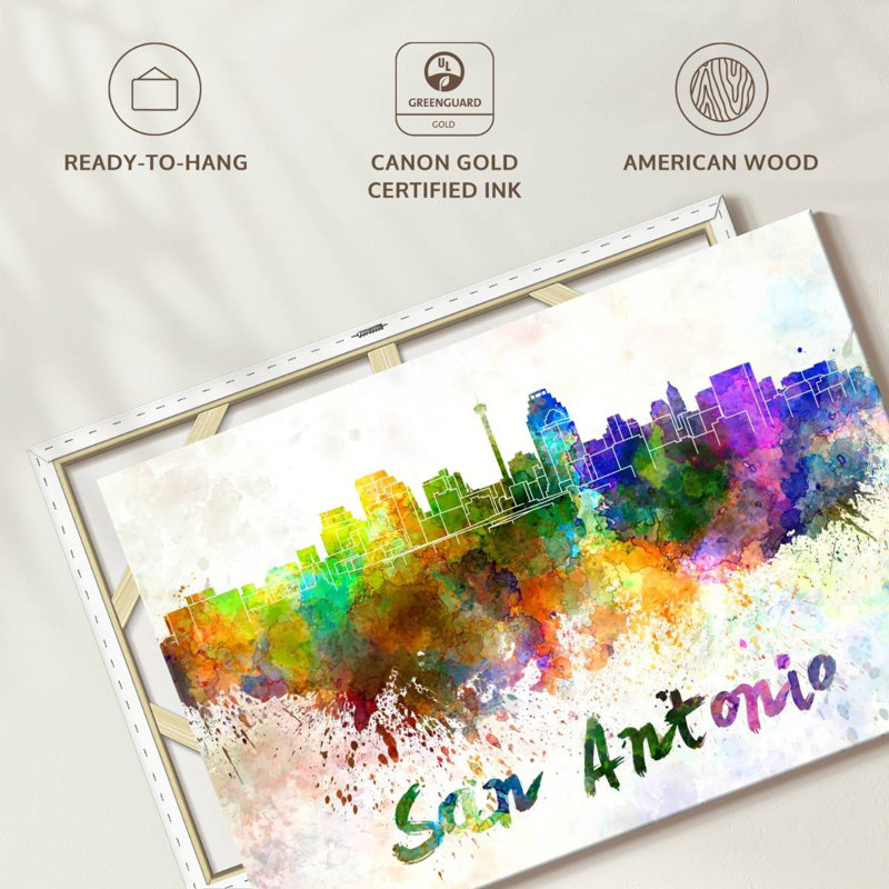 " San Antonio Skyline Colors " by Naomi Heart, 32" H x 48" W x 1.25" D