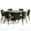 Ensemble de table de salle à manger ronde en placage de bois de 60 pouces avec 6 chaises à oreilles en chenille-913328175