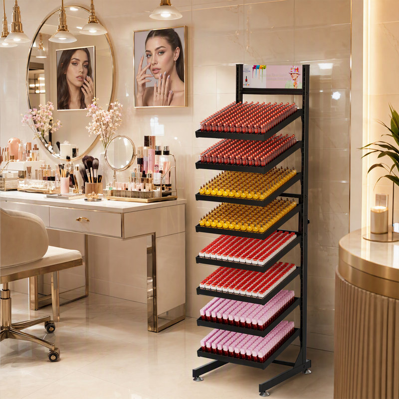 Organisateur de vernis à ongles - Étagère métallique inclinable à 8 niveaux pour flacons de vernis, très grande capacité pour le rangement des huiles essentielles, idéal pour les salons de manucure, les instituts de beauté et les boutiques (noir)