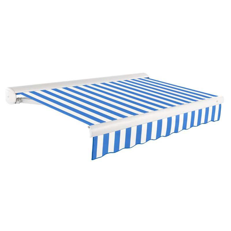Awntech Key West Patio Retractable Awning with Cassette, 9.38" H x 144" W x 120" D, Bright Blue/White