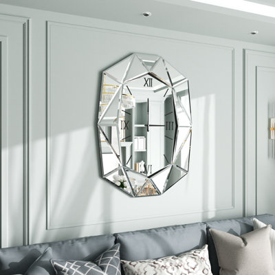 Irregular Beveled Diamond Wall Art Mirror Clock With Roman Numerals -  LUVODI, JJ-XM1266-SR-HULU