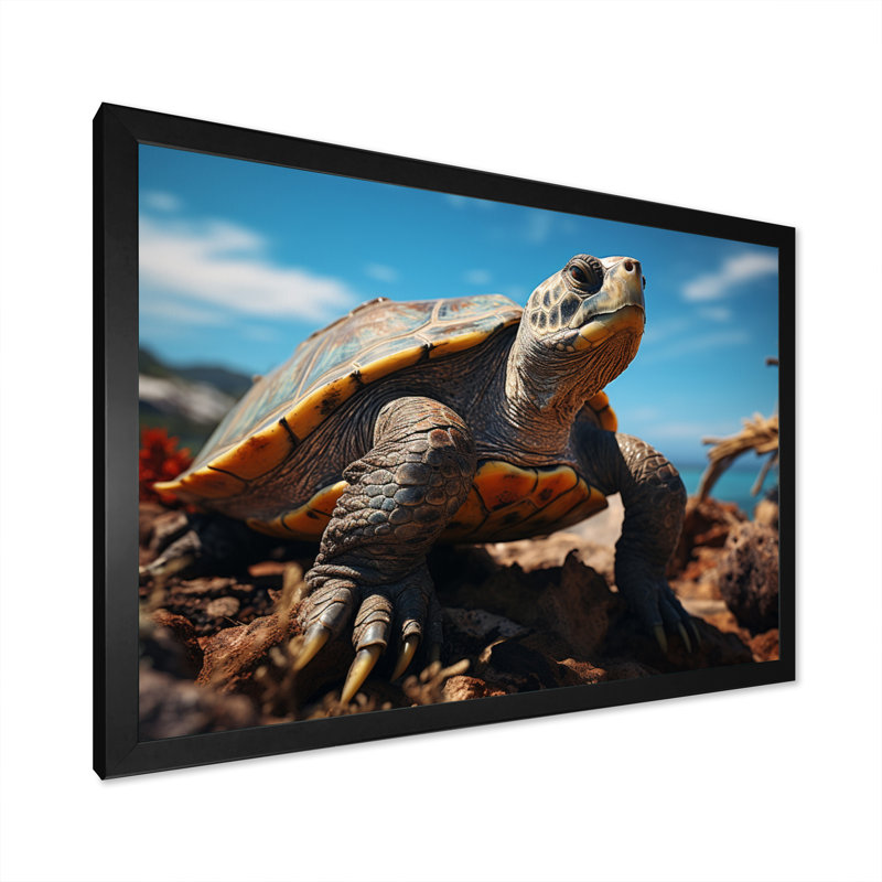 «Green Blue Turtle Portrait» impressionnant sur toile, H 34 po x l 44 po x P 1,5 po, Cadre photo noir