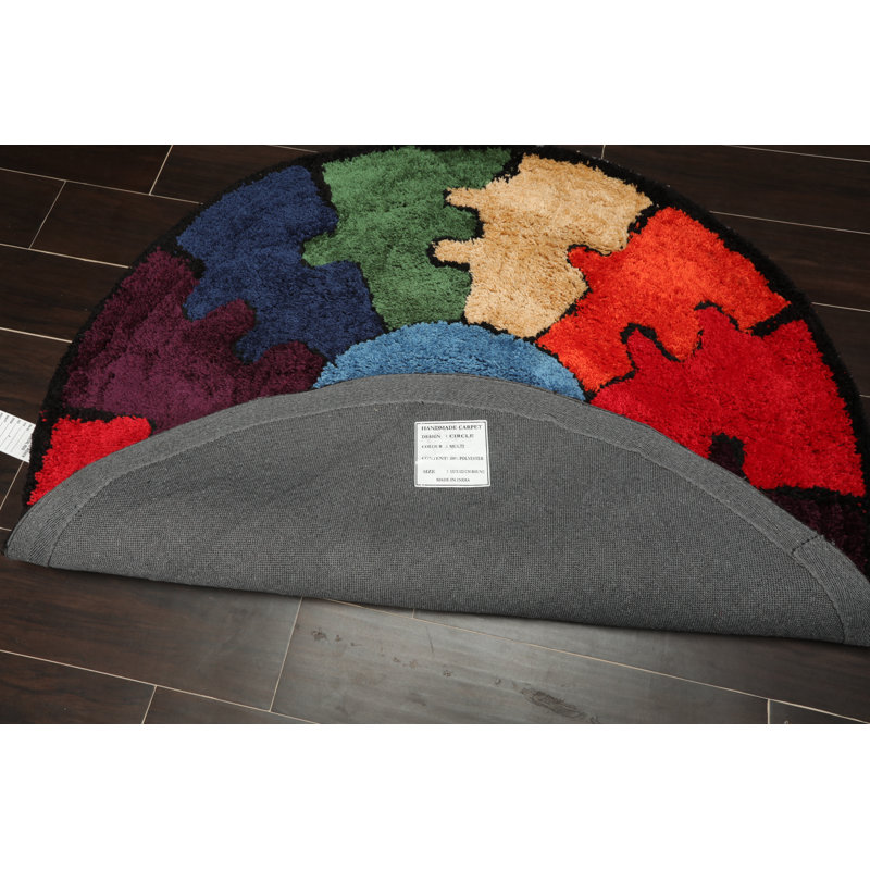 Tapis rond en coton / polyester fait à la main 4 pi en bleu / rouge / mauve / vert / orange / brun clair
