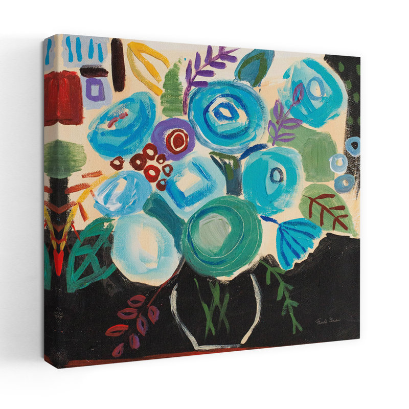 Contemporain audacieux avec art noir et bleu, H 18 po x l 18 po