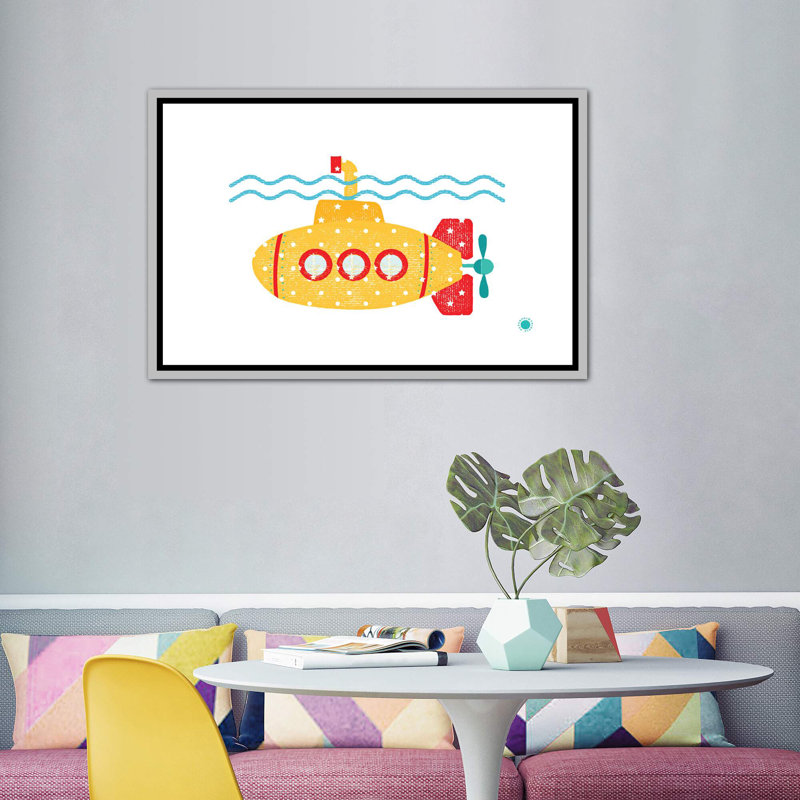 Sous-marin - imprimé, Toile avec cadre argenté, Pas de tapis, H 40 po x l 60 po x 1,5 po