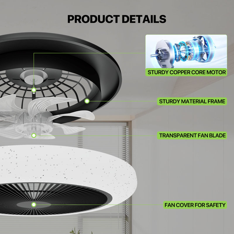 Ceiling Fan DC Remote Control With LED Light Bluetooth Speaker, Black/White