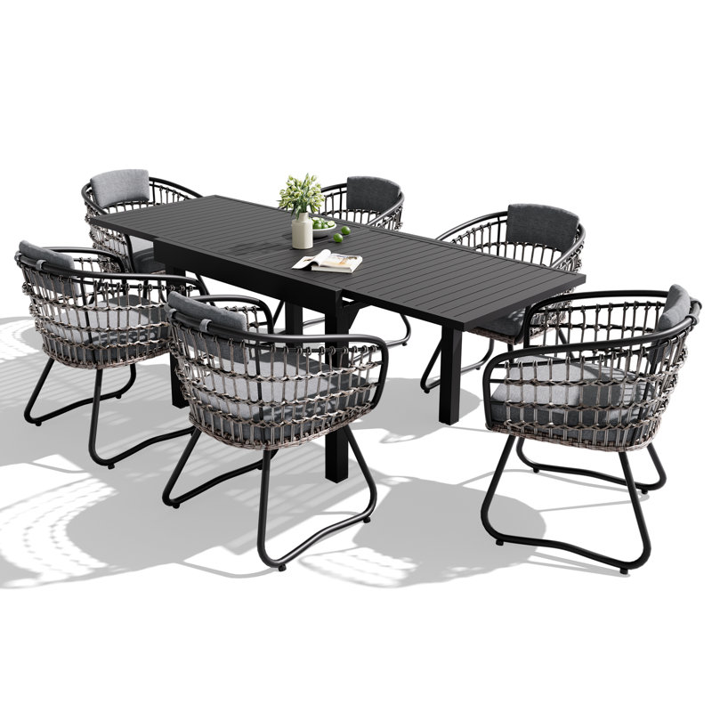 Warran 6 - Person Aluminum Extendable Outdoor Dining Set with Removable Cushions, Gray, 6 Person