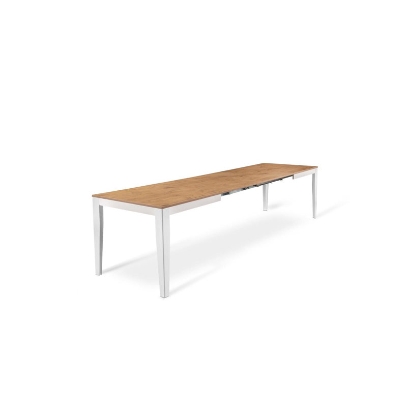 Nithilan Extendable Oak Metal Base Dining Table, Oak Wood, White