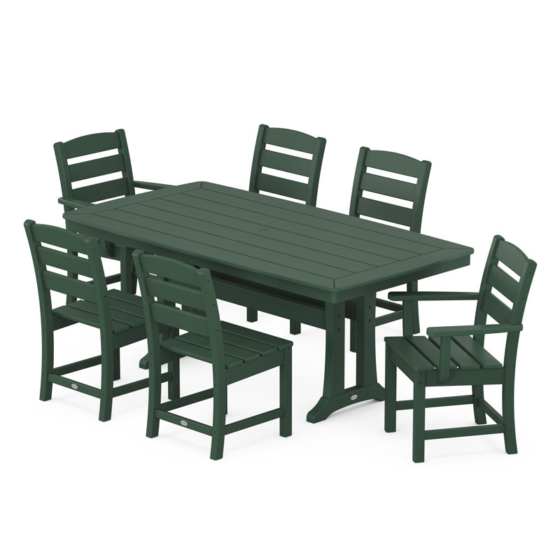 Lakeside 7-Piece Dining Set with Trestle Legs, Green