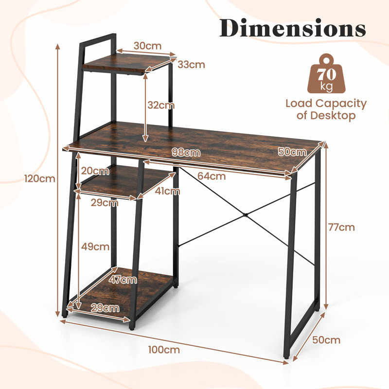 Amarea Modular Steel Computer Desk, Brown