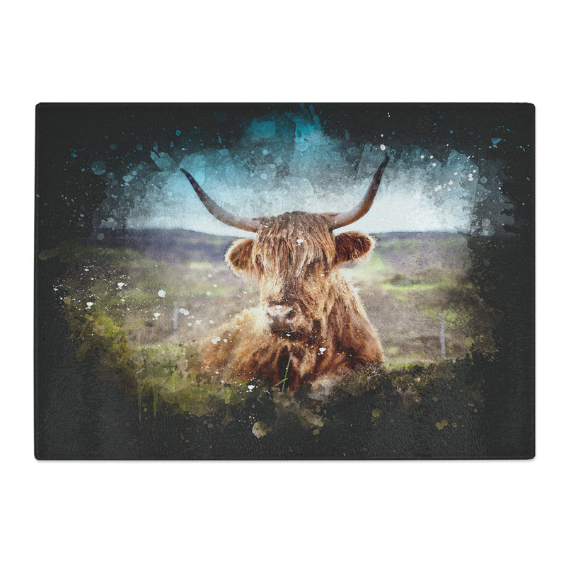 Tempered Glass a Resting Highland Cow Paint Splash Chopping Board, 20 cm x 28.5 cm