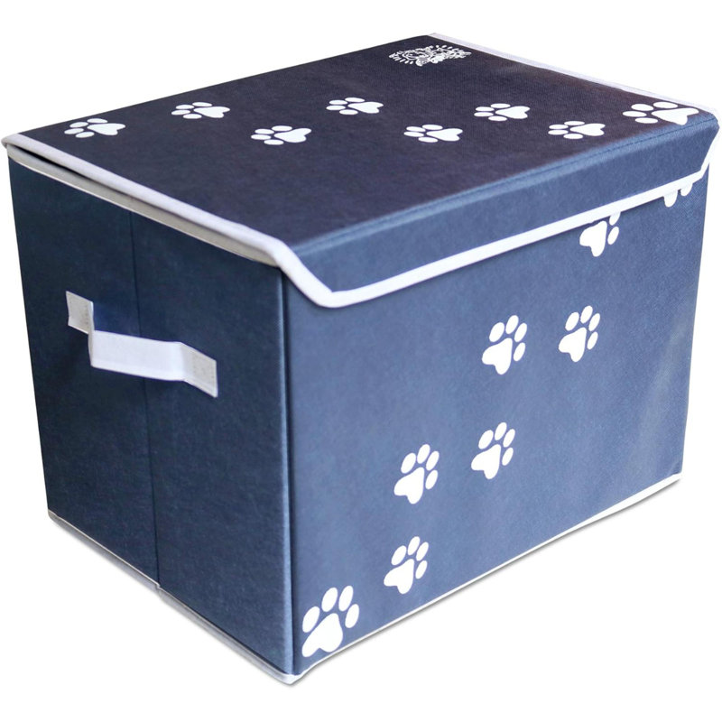 Large Dog Toys Storage Box 16" X 12" Pet Toy Storage Basket With Lid. Perfect Collapsible Canvas Bin For Cat Toys And Accessories Too