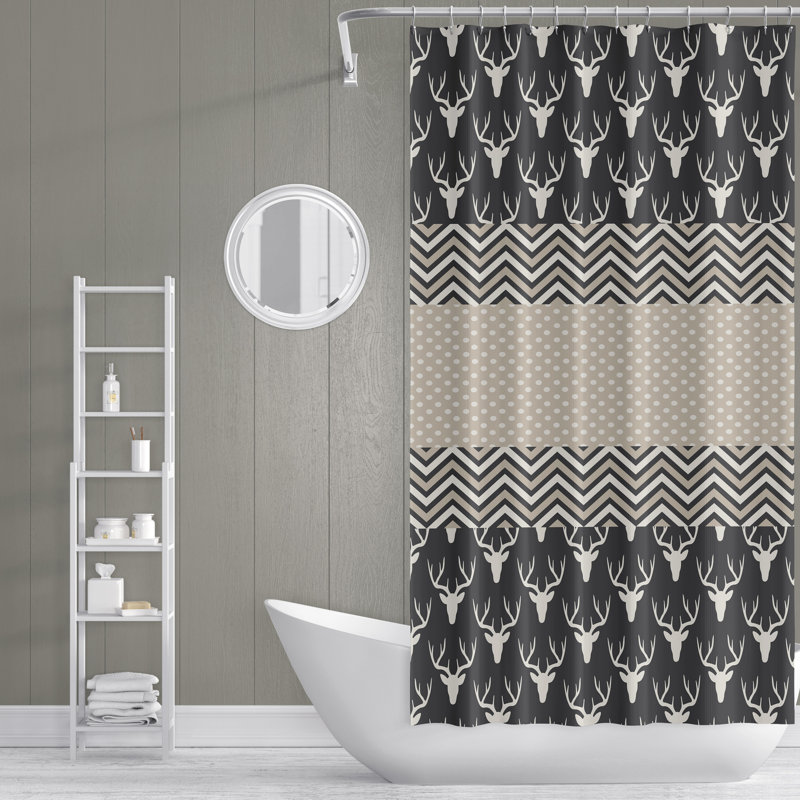 Rideau de douche simple Heffington, H 83 po x l 70 po, Noir / Blanc / Gris