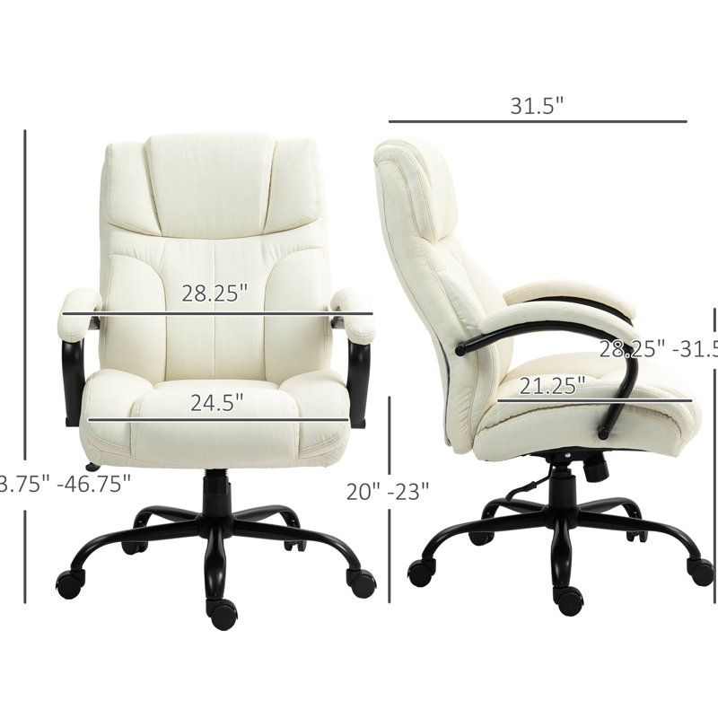 Chaise de bureau en lin blanc crème, capacité de poids de 500 lb, grande et haute, réglable, support de meuble pivotant, lin, rotatif