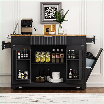 Bar Cart with Wine Storage, Spacious Cabinet & Smooth Rollers | Modern | Black by Red Barrel Studio