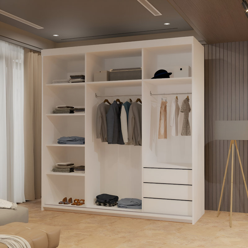 Chabier 2 Door Wardrobe, 217cm H x 200cm W x 62cm D, White