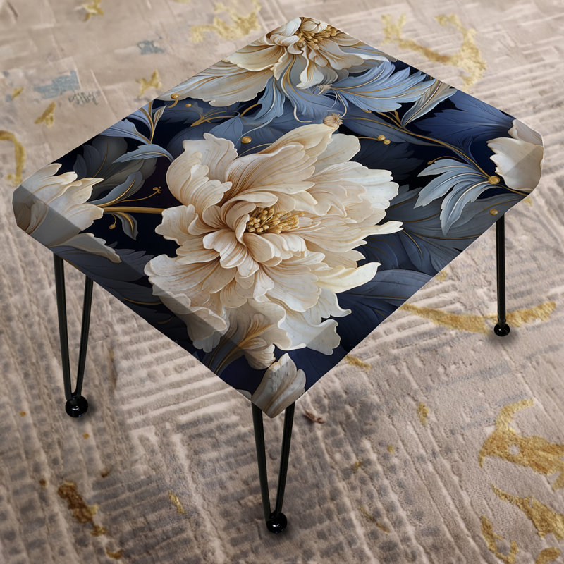Pivoines bleues et blanches damassées - Repose-pieds rectangulaire floral