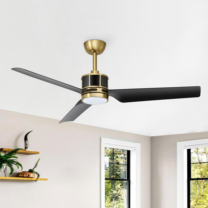 52" Ron 3-Blade Modern Indoor Ceiling Fan with Dimmable LED and Remote Control, Black