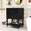Meuble-lavabo autoportant rétro avec lavabo en céramique ultrabrillant, grand rangement et tablette ouverte-465306619