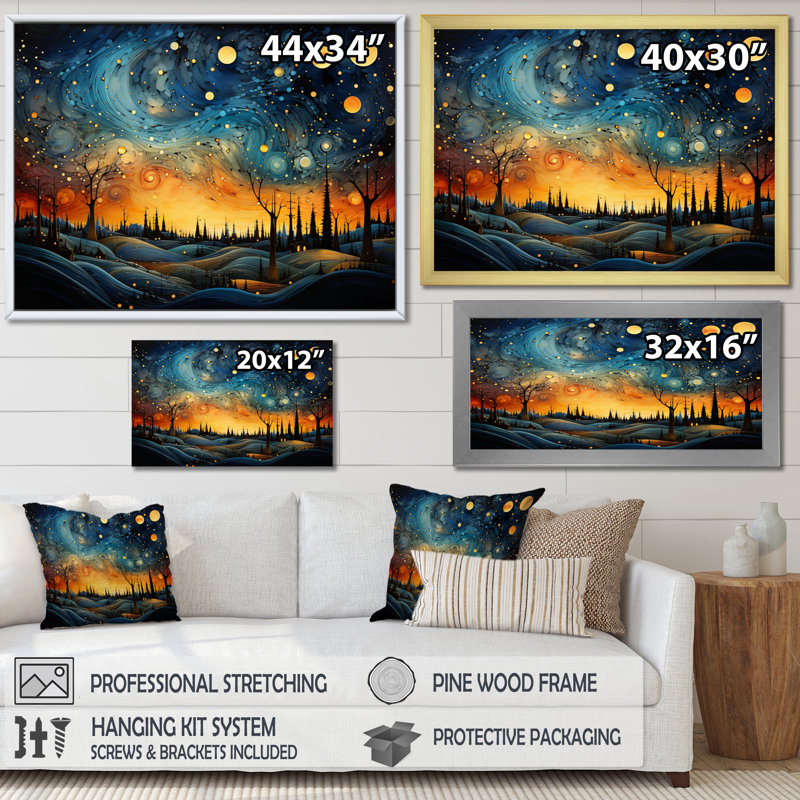 «Sky Celestial Mosaic Landscape IV», reproduction sur toile, Cadre simple argenté, H 30 po x l 40 po x P 1,5 po