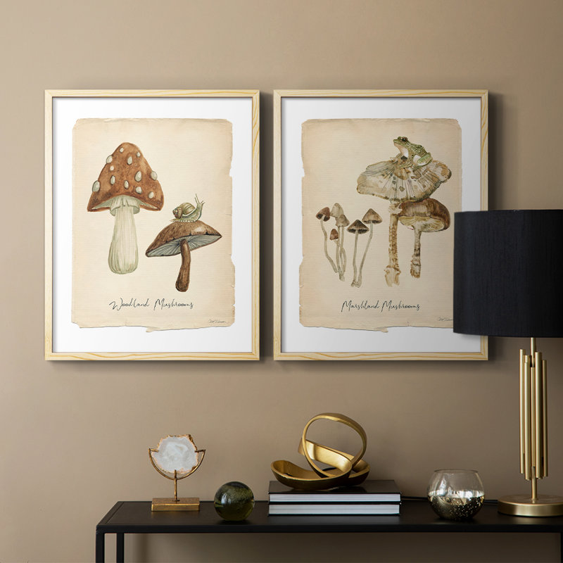 Champignons des bois - Impression encadrée de qualité supérieure - Prêt à être accroché - aucun clou requis - aucun clou requis