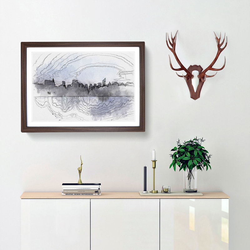 Night Skyline of New York - Picture Frame Graphic Art Print, 45cm H x 63cm W x 2cm D, Walnut Framed