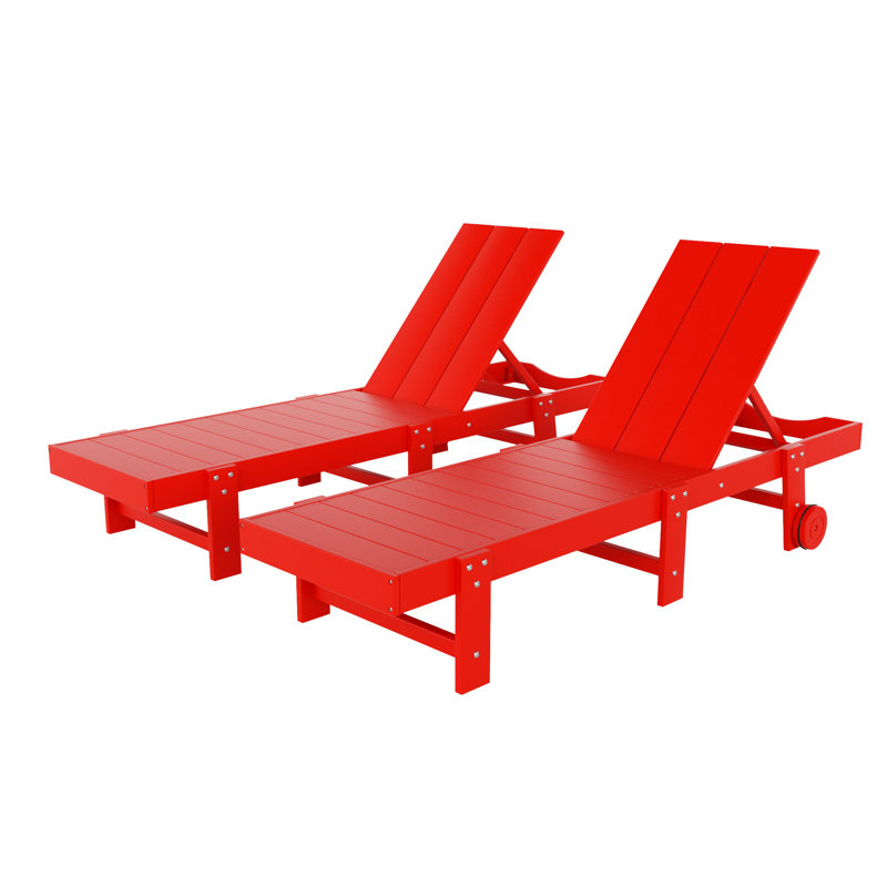 Joubert 77.6" Long Outdoor All-Weather Poly Reclining Single Chaise Set, Red