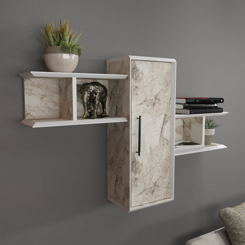 Olida Modern Wallshelf with a Cabinet, Ephesus Marble