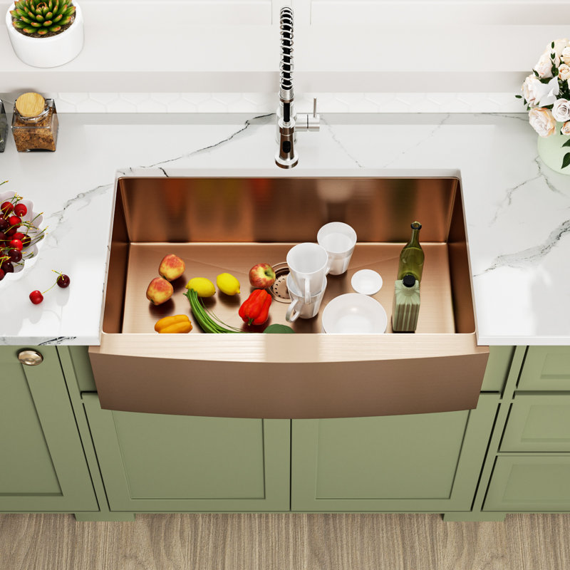 33"L x 21"W Rose Gold Undermount Farmhouse Kitchen Sink Deep Single Bowl Stainless Steel Sink with  Dish Drying Rack